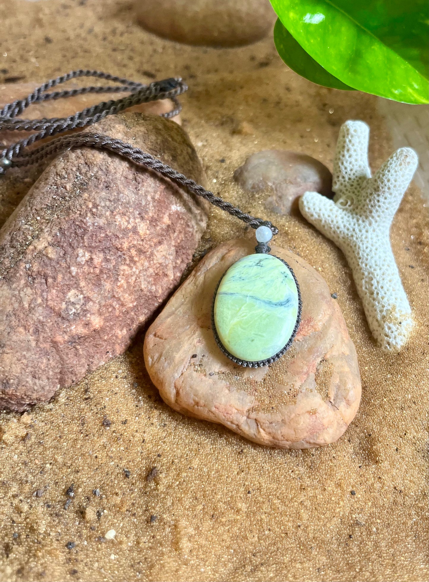 Lemon Turquoise Lemon Yellow Pendant - With adjustable macrame cord