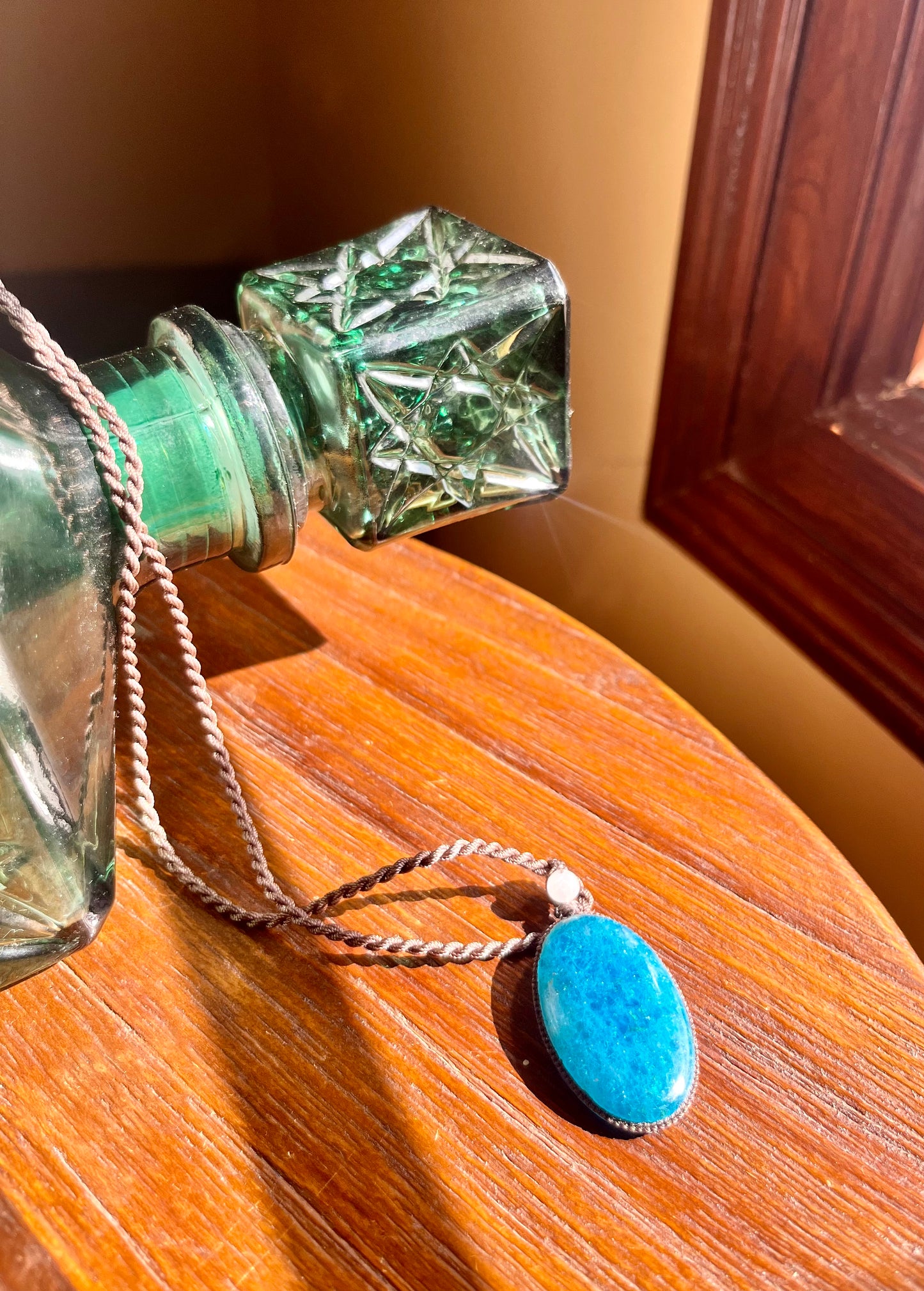 KUNZNITE Turquoise blue Pendant - With adjustable macrame cord
