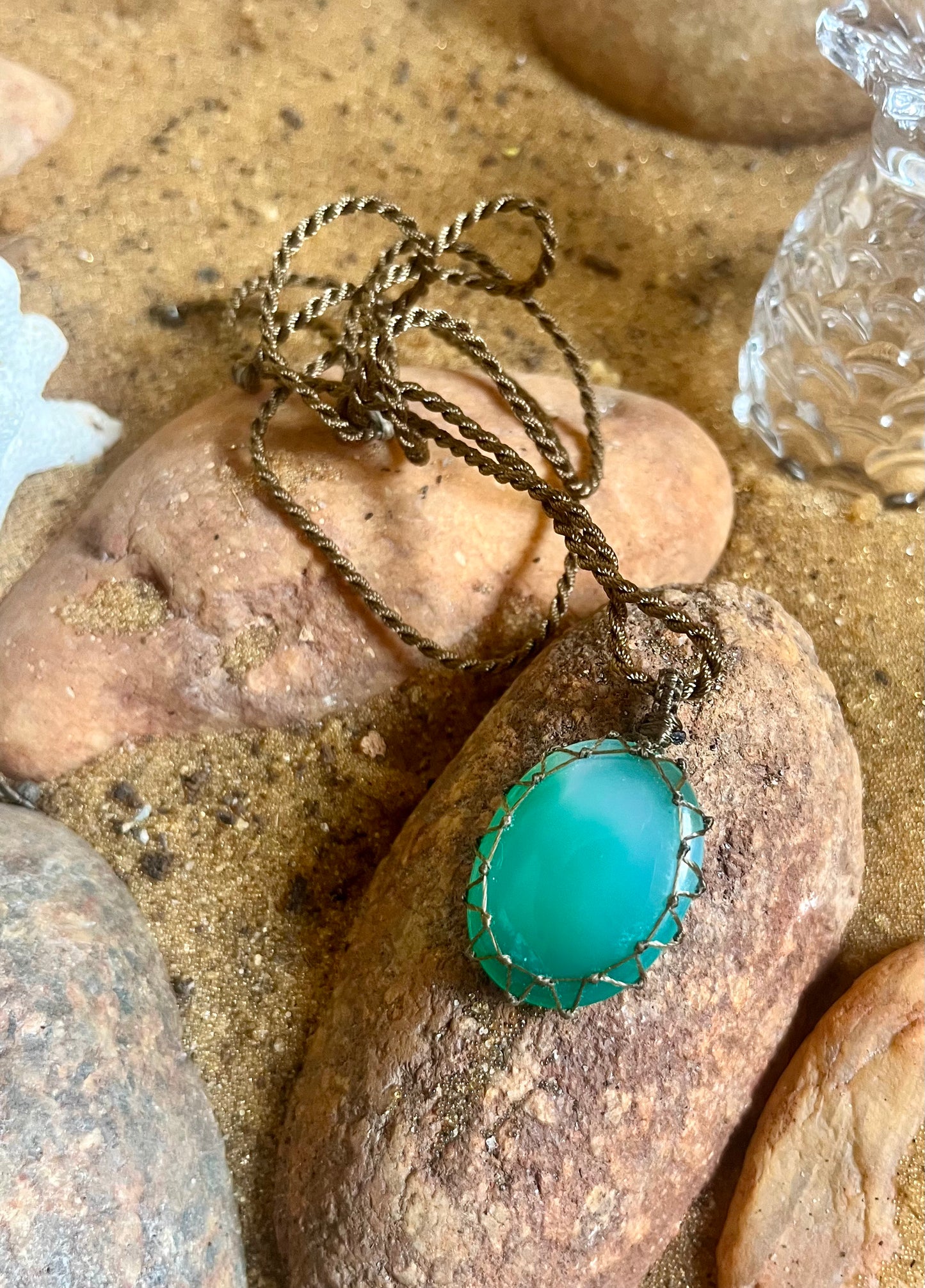 Green ONYX Pendant - With adjustable macrame cord