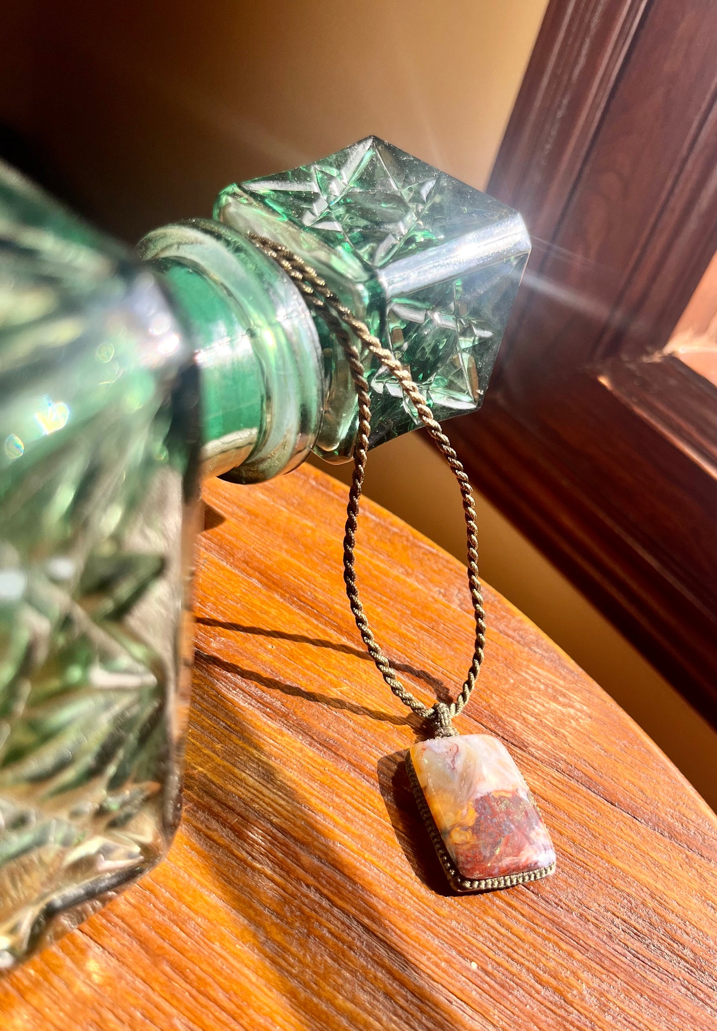 RHODONITE Red - Brown - Earthy Pendant - With adjustable macrame cord