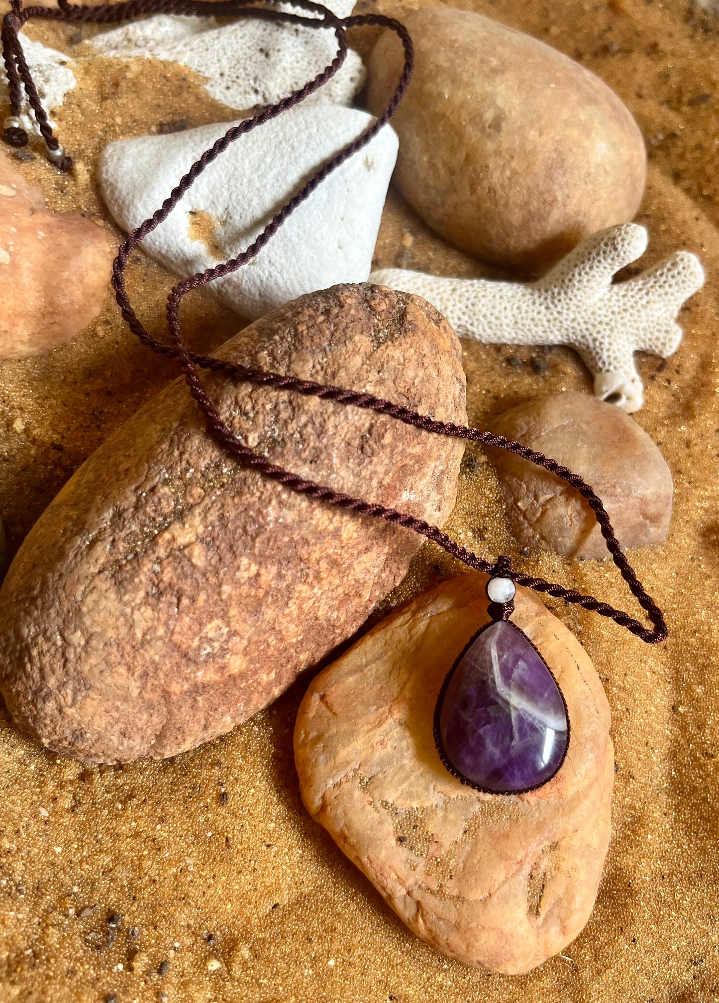 Amethyst Cloudy Purple Pendant - With adjustable macrame cord