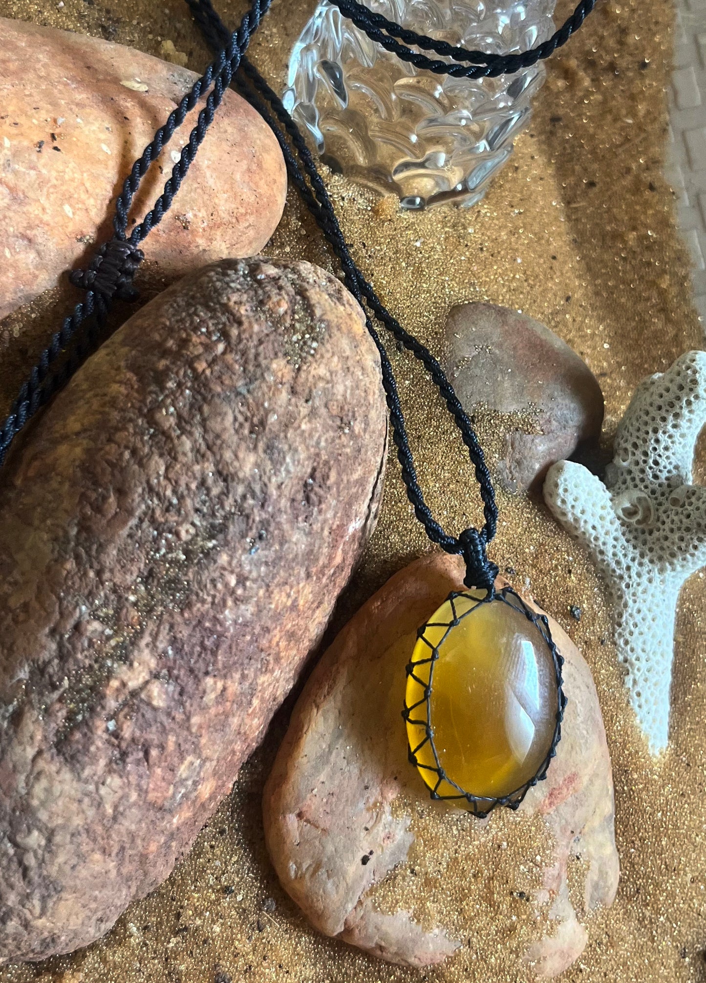 Yellow ONYX Pendant - With adjustable macrame cord