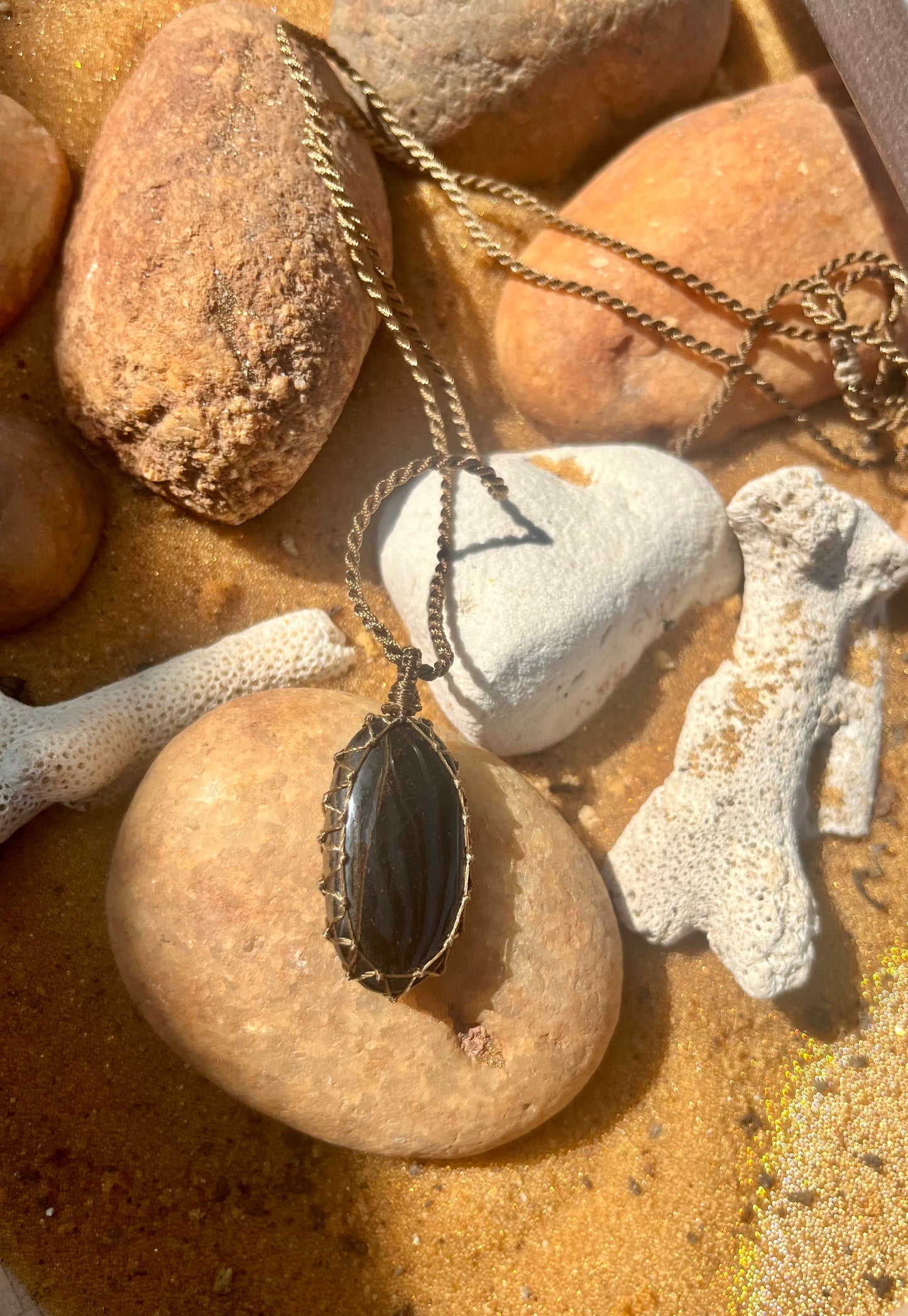 Blue Tiger Eye Deep Blue with earthy strips Pendant - With adjustable macrame cord