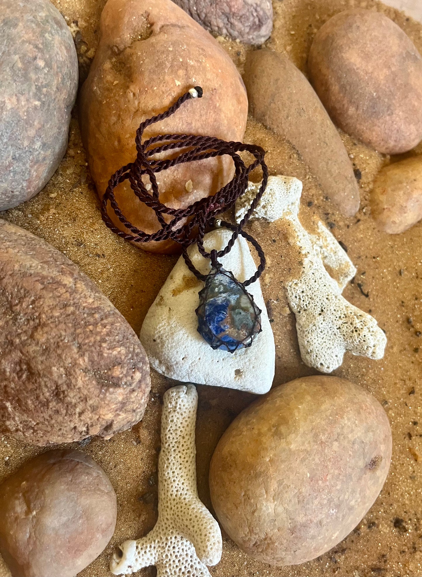 Sodalite Earthy Blue Pendant - With adjustable macrame cord