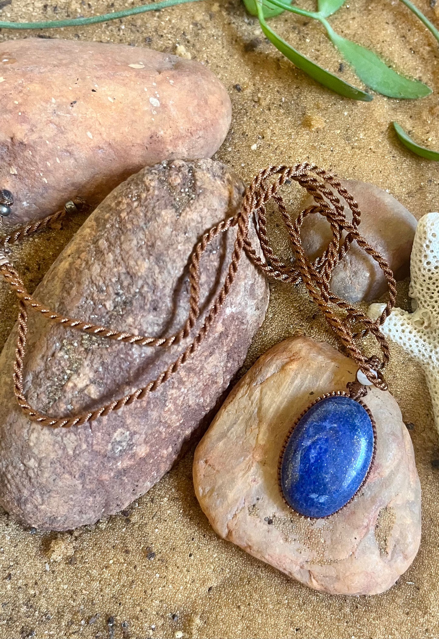 LAPIS LAZULI Blue Pendant - With adjustable macrame cord
