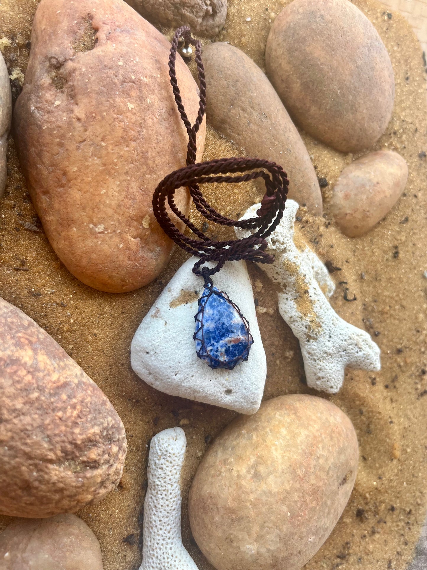 Sodalite Earthy Blue Pendant - With adjustable macrame cord