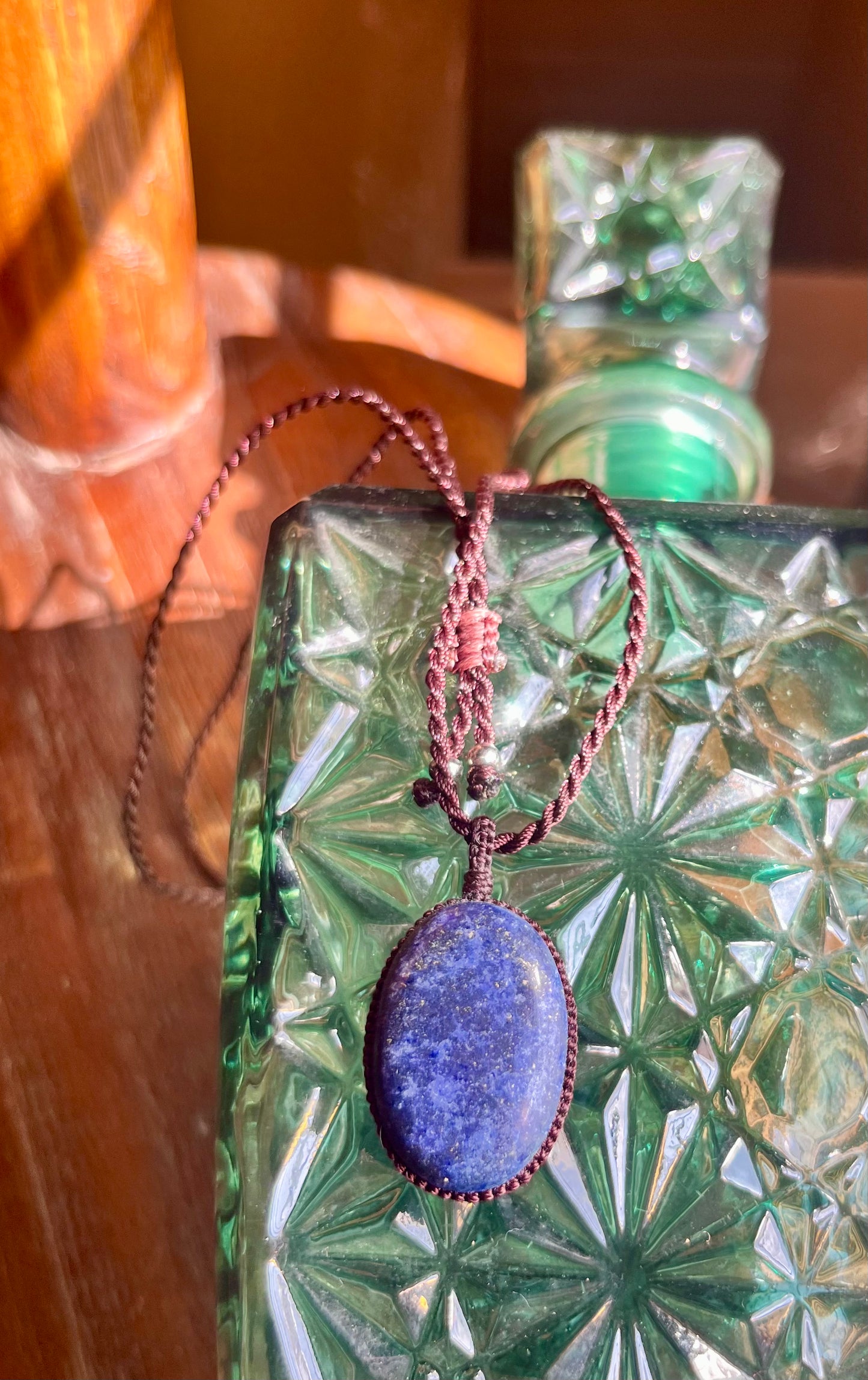 LAPIS LAZULI Blue VIOLET Pendant - With adjustable macrame cord