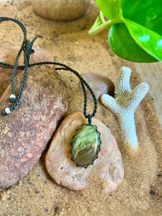 Jasper Green/Brown/Earthy  Pendant - With adjustable macrame cord