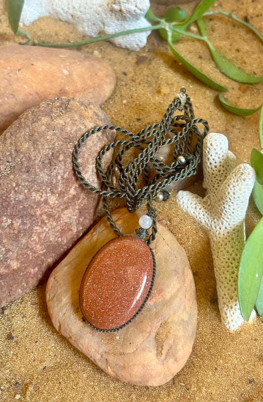 Sun stone Red Pendant - With adjustable macrame cord