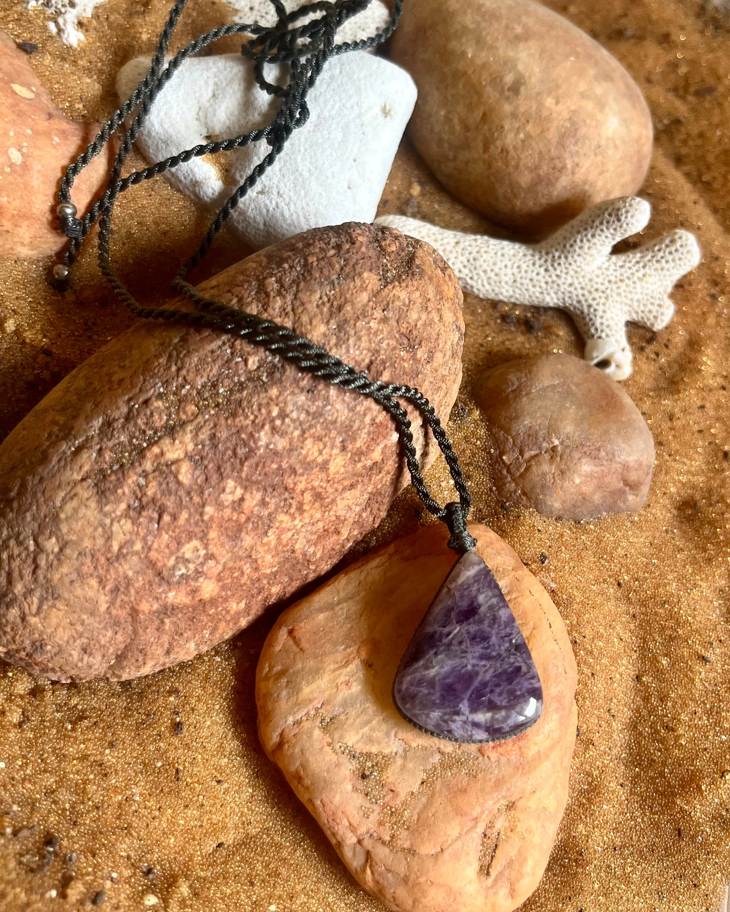 Amethyst cloudy Purple Pendant - With adjustable macrame cord