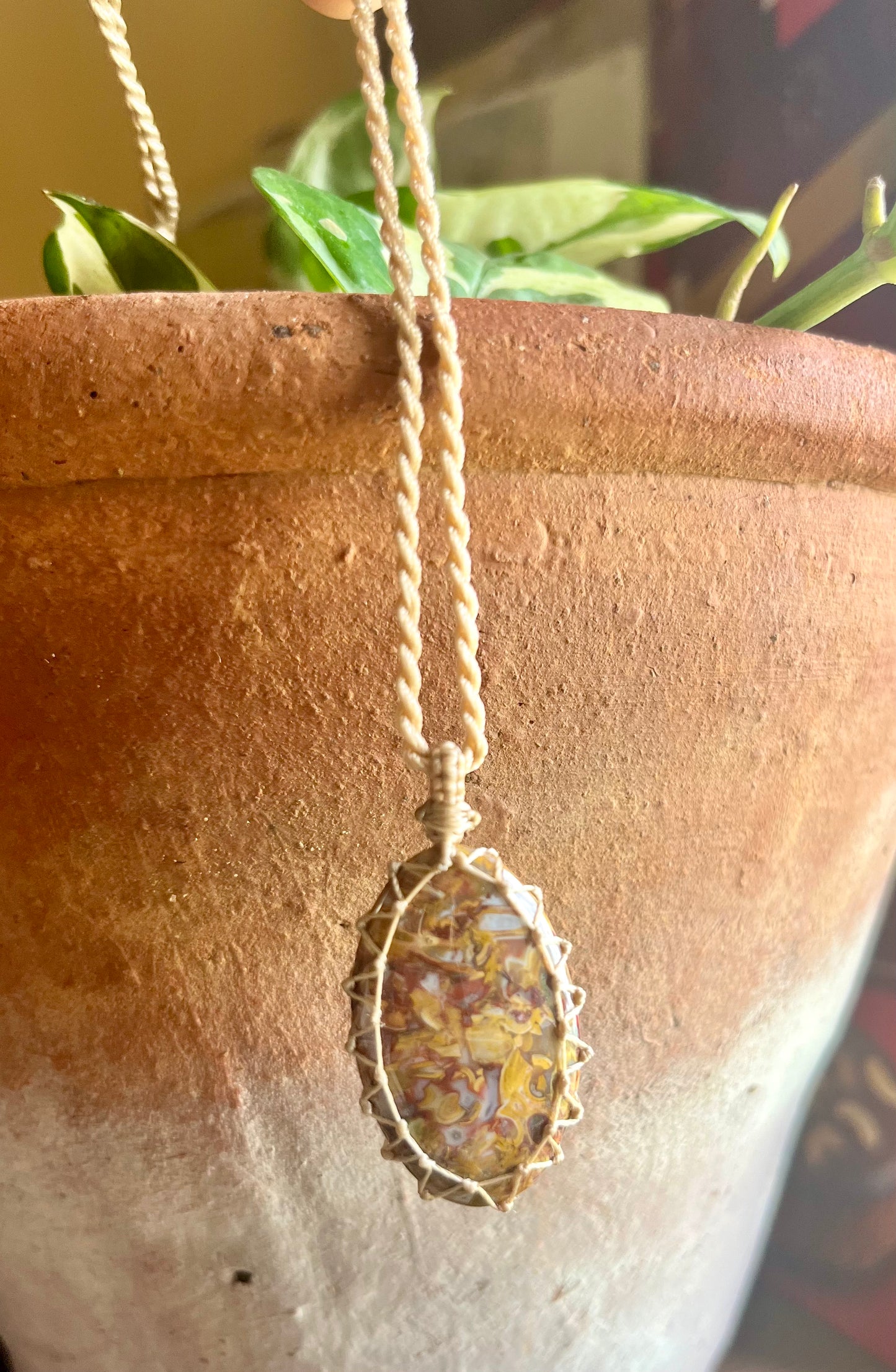 PICTURE JASPER	Earthy/Art Pendant - With adjustable macrame cord