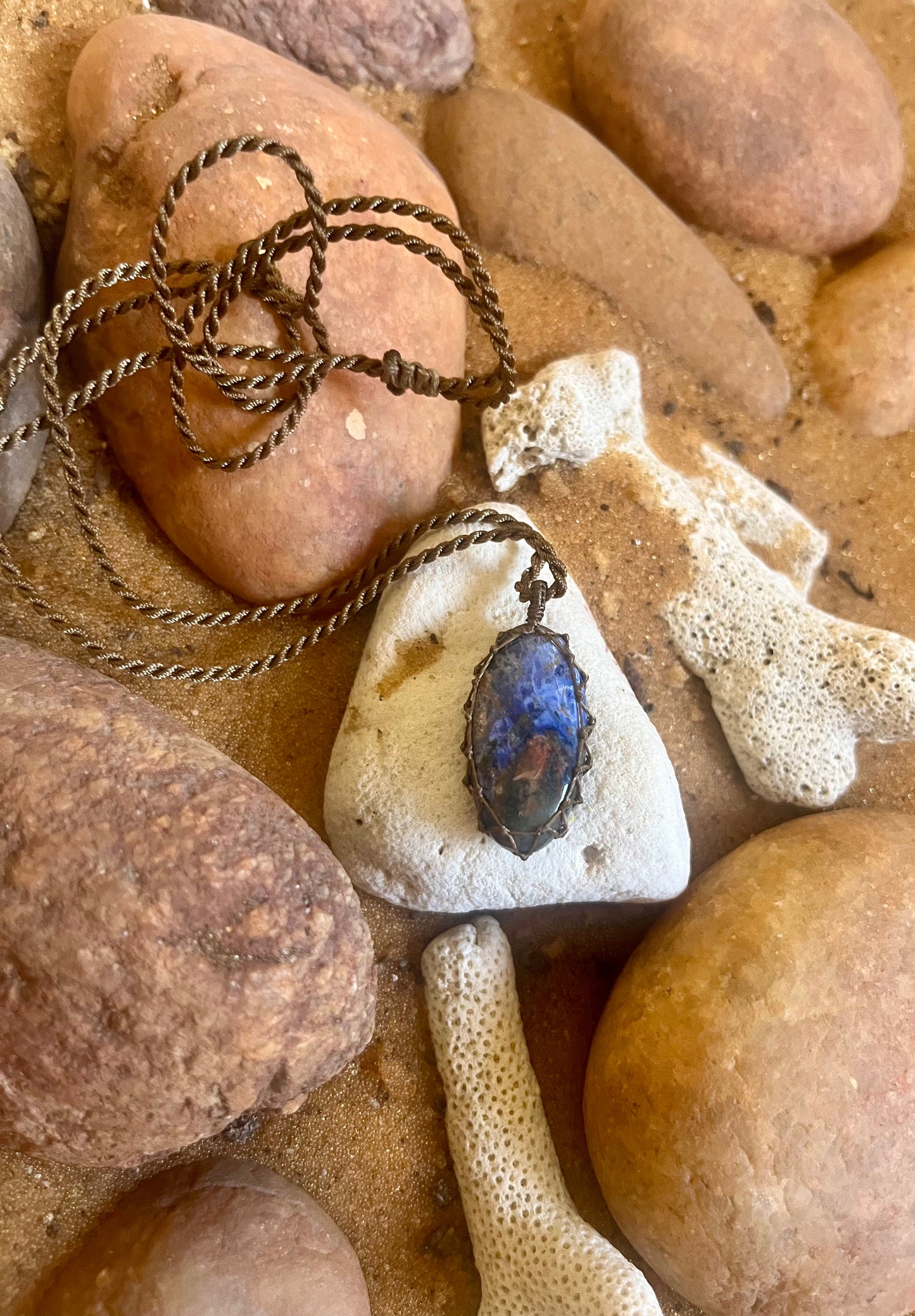 Sodalite	Earthy Blue  Pendant - With adjustable macrame cord