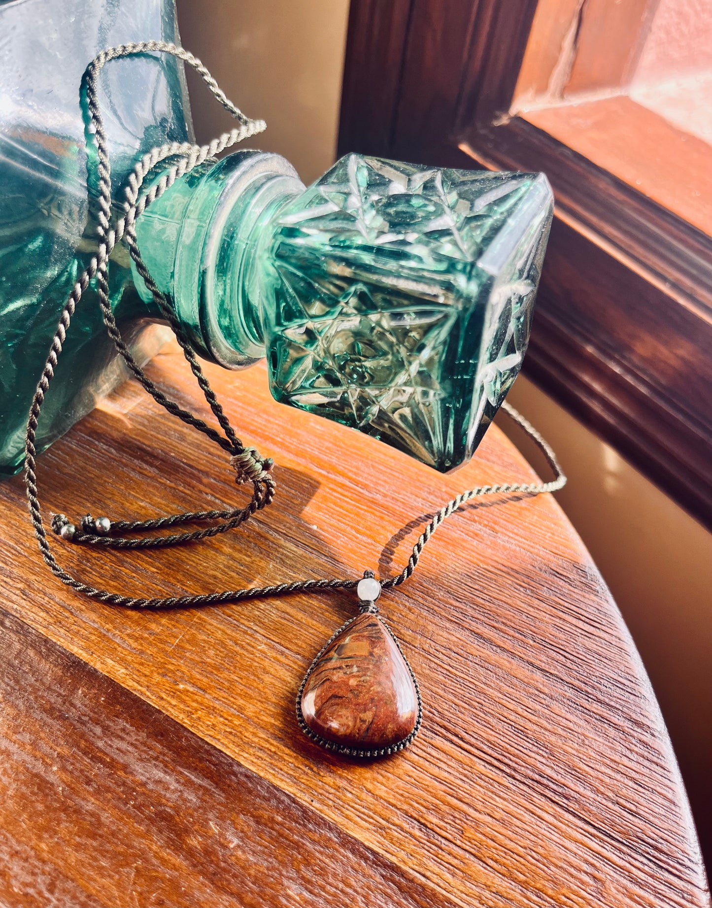 Iron Jasper Brown/Earthy  Pendant - With adjustable macrame cord