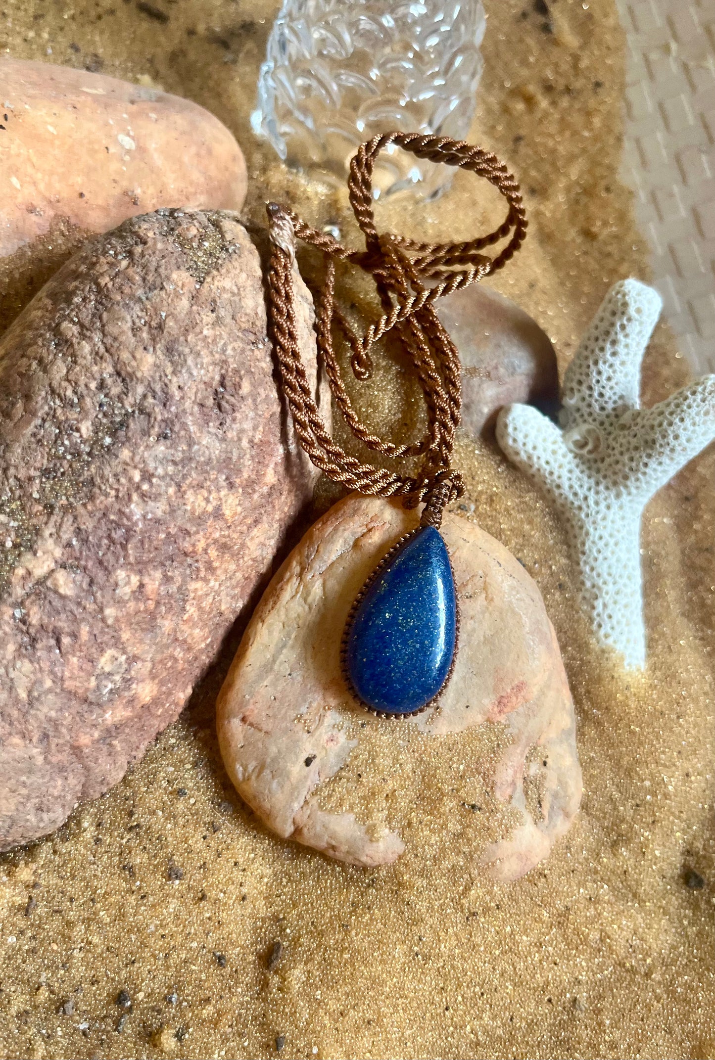 LAPIS LAZULI Blue Pendant - With adjustable macrame cord