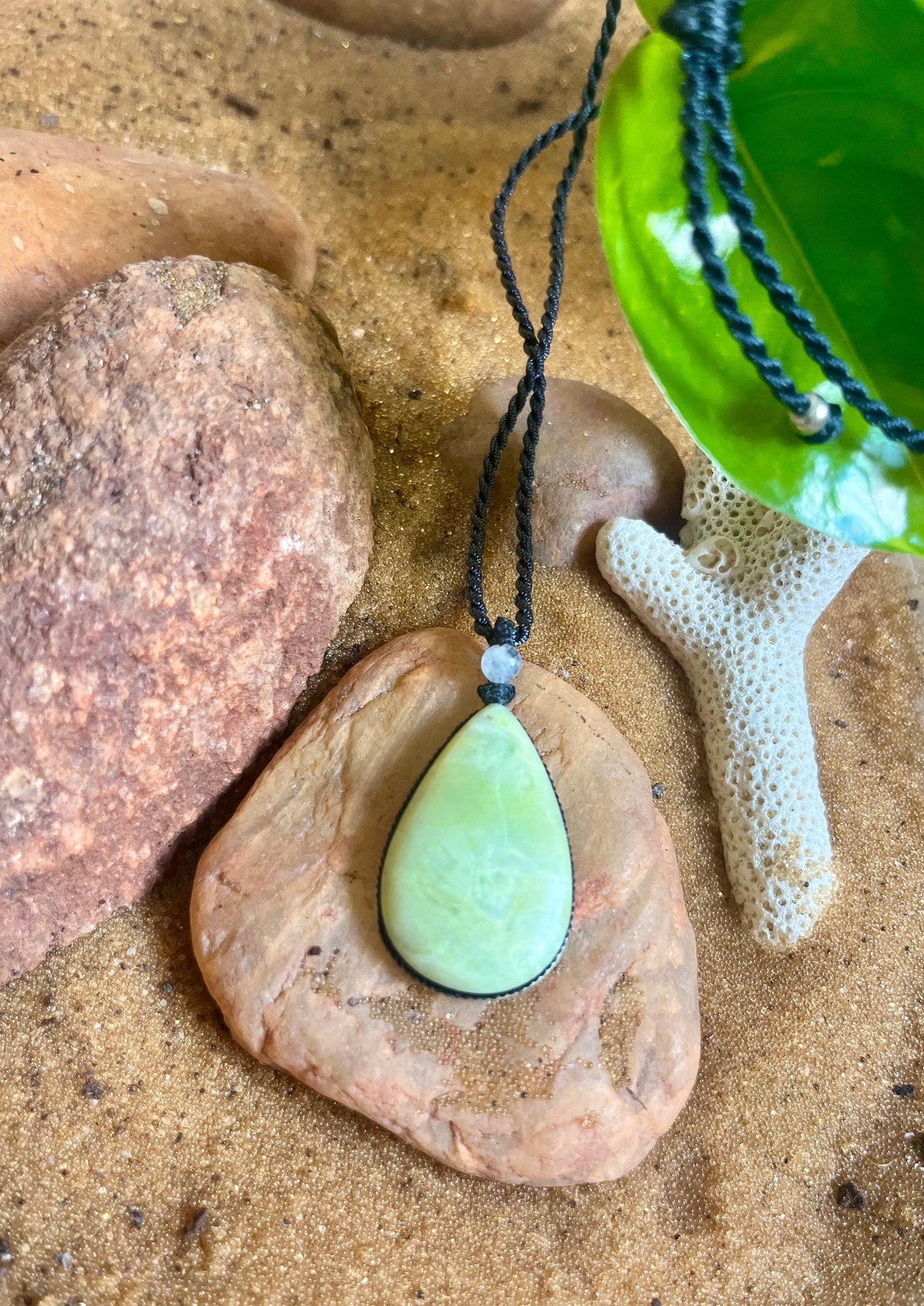 Lemon Turquoise Lemon Yellow Pendant - With adjustable macrame cord