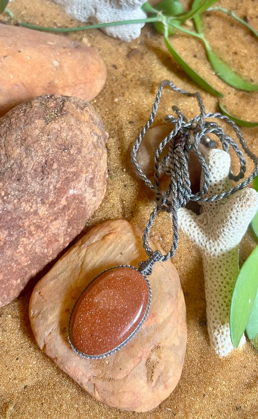 Sun stone Red Pendant - With adjustable macrame cord
