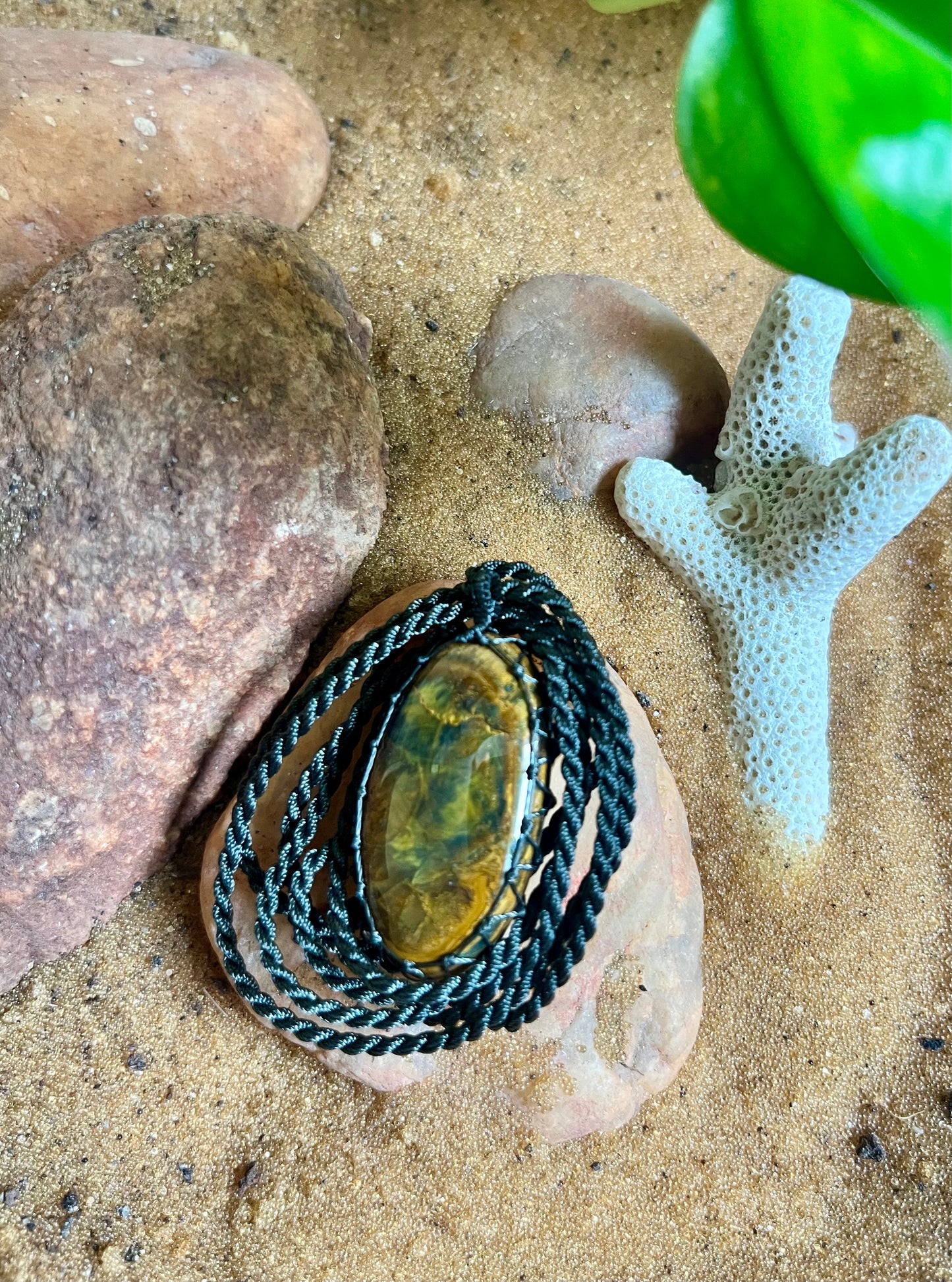 Jasper Green/Brown/Earthy  Pendant - With adjustable macrame cord