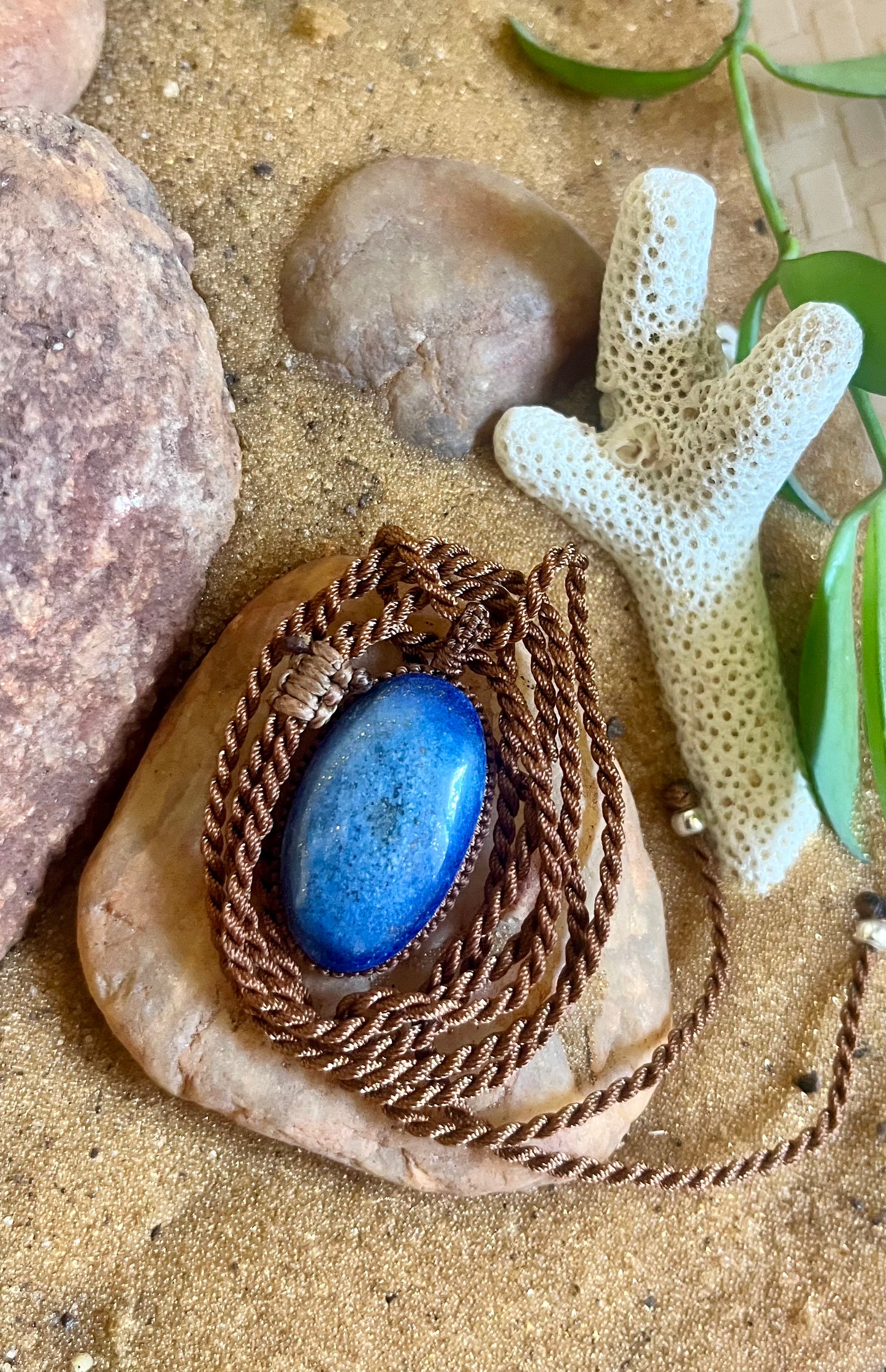 LAPIS LAZULI Blue Pendant - With adjustable macrame cord