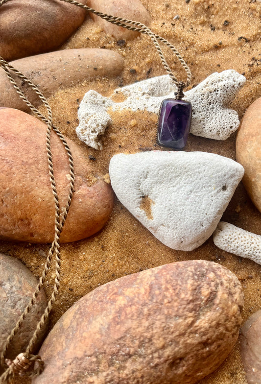 Amethyst Cloudy Purple Pendant - With adjustable macrame cord