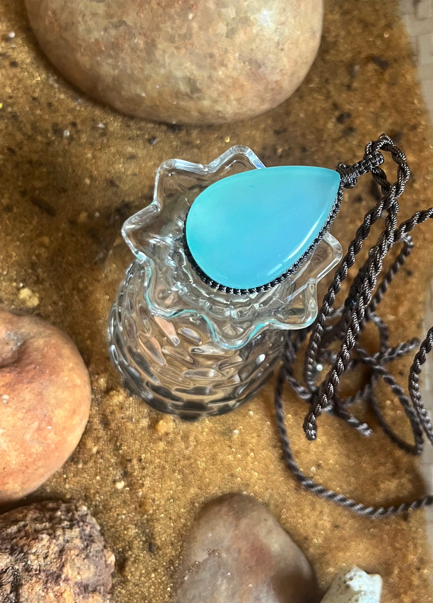 Turquoise Green ONYX Pendant - With adjustable macrame cord