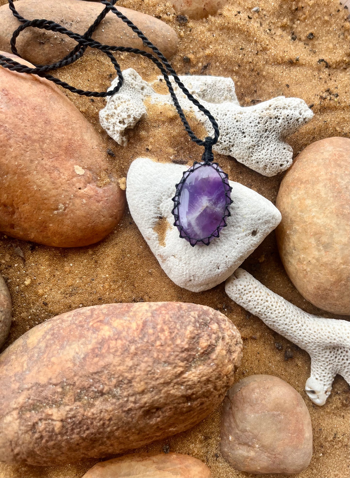 Amethyst Cloudy Purple Pendant - With adjustable macrame cord