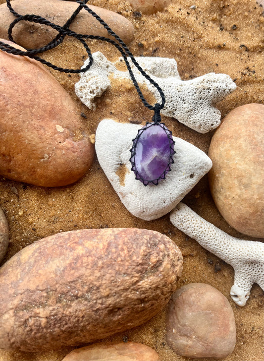 Amethyst Cloudy Purple Pendant - With adjustable macrame cord