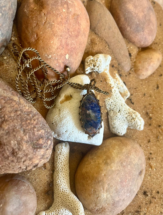 Sodalite	Earthy Blue  Pendant - With adjustable macrame cord