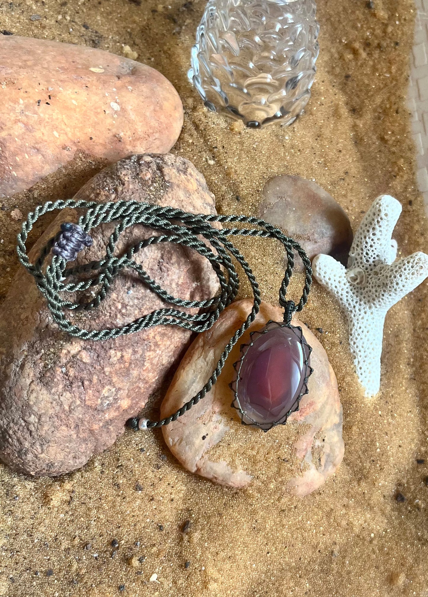 Reddish purple ONYX Pendant - With adjustable macrame cord