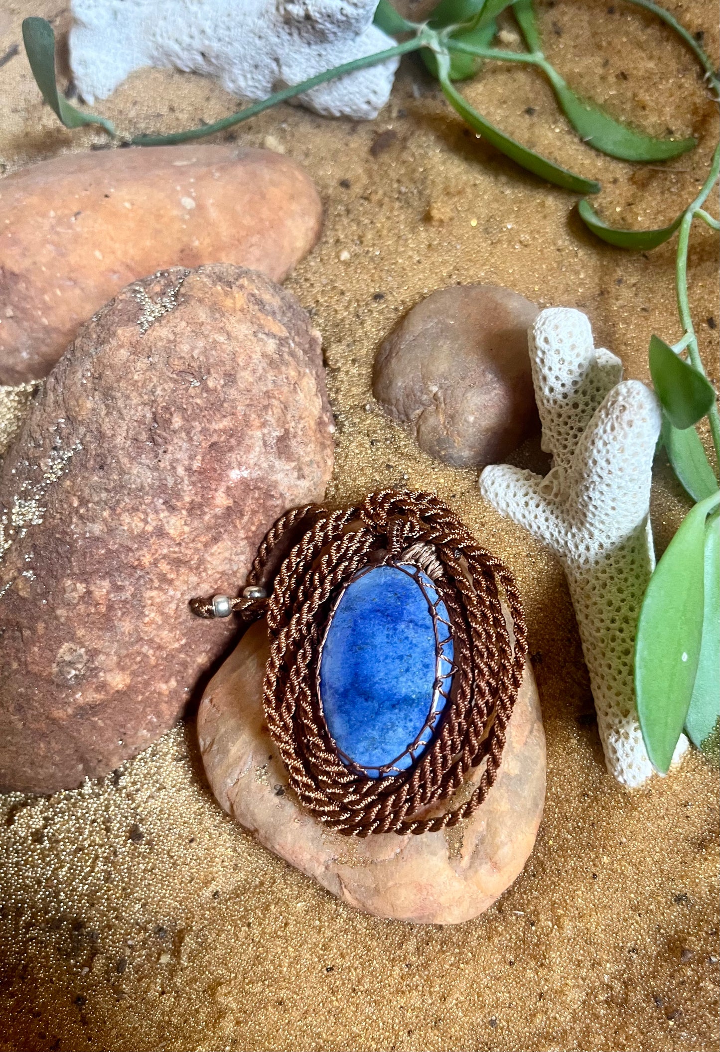 LAPIS LAZULI Blue Pendant - With adjustable macrame cord