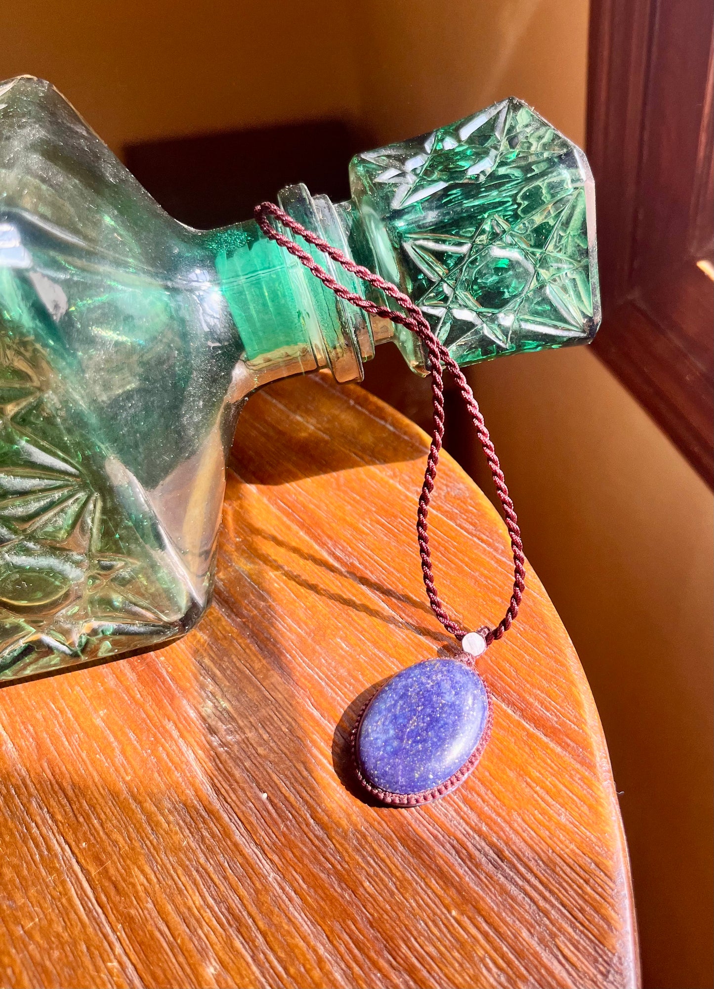 LAPIS LAZULI Blue  VIOLET Pendant - With adjustable macrame cord